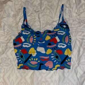 Blue Abstract Cropped Tank Top